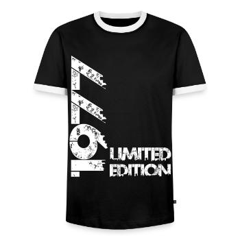 Limited Edition 1977 - Men's Ringer Shirt - black/white - Front - AI Model Female 172 light (172cm) & AI Model Male 178 light (178cm)