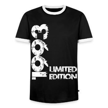 Limited Edition 1993 - Men's Ringer Shirt - black/white - Front - AI Model Female 172 light (172cm) & AI Model Male 178 light (178cm)
