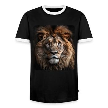 Lions realistic lion - Men's Ringer Shirt - black/white - Front - AI Model Female 172 light (172cm) & AI Model Male 178 light (178cm)