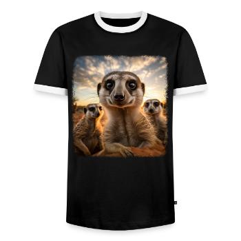 Meerkat realistic Erdmännchen - Männer Kontrast-T-Shirt - Schwarz/Weiß - Vorne - AI Model Female 172 light (172cm) & AI Model Male 178 light (178cm)