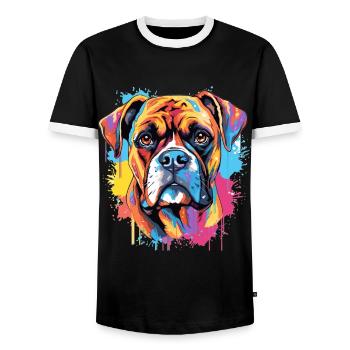 Boxer chien race animal de compagnie - Pop Art coloré - T-shirt contrasté Homme - noir/blanc - Devant - AI Model Female 172 light (172cm) & AI Model Male 178 light (178cm)