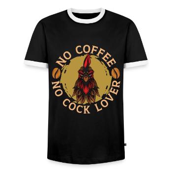 Cock Lover No Coffee No Chicken Coop Coffee Lover - Men's Ringer Shirt - black/white - Front - AI Model Female 172 light (172cm) & AI Model Male 178 light (178cm)