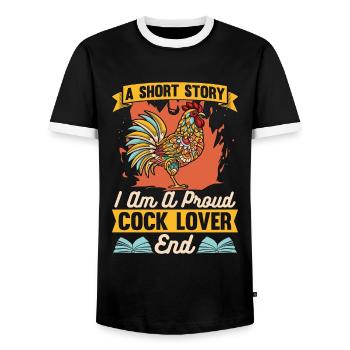 Cock Lover A Short Story I Am Chicken Coop Farmer - Men's Ringer Shirt - black/white - Front - AI Model Female 172 light (172cm) & AI Model Male 178 light (178cm)