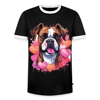 Boxer Dog Breed Pet - Cute Graphic with hearts - Men's Ringer Shirt - black/white - Front - AI Model Female 172 light (172cm) & AI Model Male 178 light (178cm)