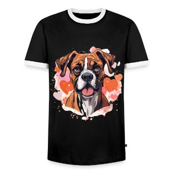 Boxer Dog Breed Pet - Cute Graphic with hearts - Men's Ringer Shirt - black/white - Front - AI Model Female 172 light (172cm) & AI Model Male 178 light (178cm)