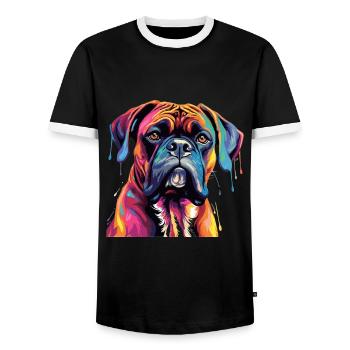 Boxer chien race animal de compagnie - Pop Art coloré - T-shirt contrasté Homme - noir/blanc - Devant - AI Model Female 172 light (172cm) & AI Model Male 178 light (178cm)