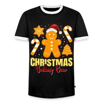Backfans Christmas Baking Crew Cookies - Men's Ringer Shirt - black/white - Front - AI Model Female 172 light (172cm) & AI Model Male 178 light (178cm)