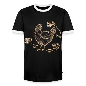 Funny Guess What? Chicken Butt! - Men's Ringer Shirt - black/white - Front - AI Model Female 172 light (172cm) & AI Model Male 178 light (178cm)