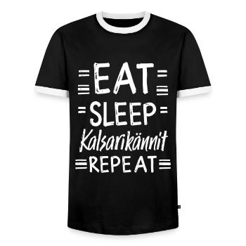 Eat Sleep Kalsarikännit Repeat Finland Underpants - T-shirt contrasté Homme - noir/blanc - Devant - AI Model Female 172 light (172cm) & AI Model Male 178 light (178cm)