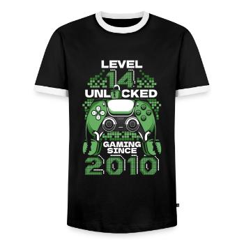 Gaming 14. Geburtstag 5 Jahre Gamer - Männer Kontrast-T-Shirt - Schwarz/Weiß - Vorne - AI Model Female 172 light (172cm) & AI Model Male 178 light (178cm)
