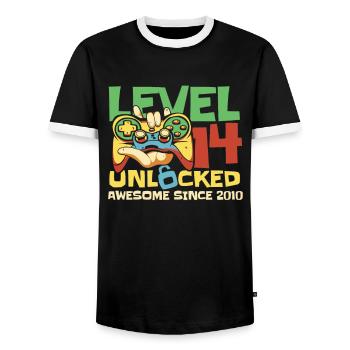 Gaming 14. Geburtstag 5 Jahre Gamer - Männer Kontrast-T-Shirt - Schwarz/Weiß - Vorne - AI Model Female 172 light (172cm) & AI Model Male 178 light (178cm)