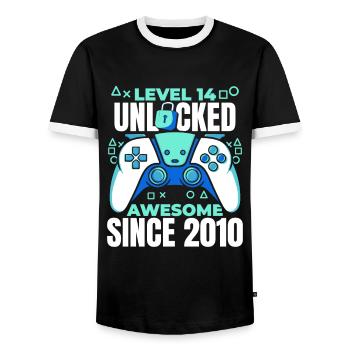 Gaming 14. Geburtstag 5 Jahre Gamer - Männer Kontrast-T-Shirt - Schwarz/Weiß - Vorne - AI Model Female 172 light (172cm) & AI Model Male 178 light (178cm)