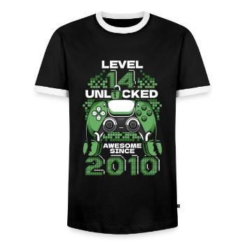 Gaming 14. Geburtstag 5 Jahre Gamer - Männer Kontrast-T-Shirt - Schwarz/Weiß - Vorne - AI Model Female 172 light (172cm) & AI Model Male 178 light (178cm)