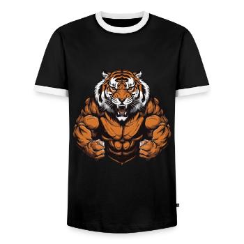 Tiger Muskeln Beast Martial Arts MMA - Männer Kontrast-T-Shirt - Schwarz/Weiß - Vorne - AI Model Female 172 light (172cm) & AI Model Male 178 light (178cm)
