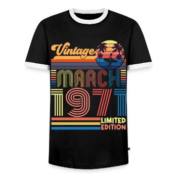 Geburtstag März 1971.Geschenk März 1971.März 1971 - Männer Kontrast-T-Shirt - Schwarz/Weiß - Vorne - AI Model Female 172 light (172cm) & AI Model Male 178 light (178cm)