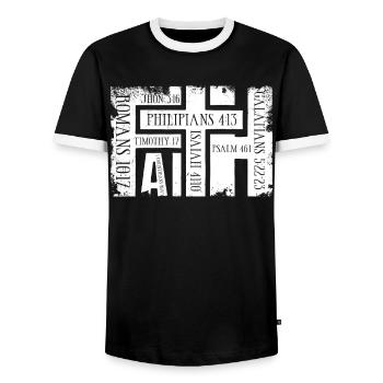 Faith Bibelverse Grunge Christliches Geschenk - Männer Kontrast-T-Shirt - Schwarz/Weiß - Vorne - AI Model Female 172 light (172cm) & AI Model Male 178 light (178cm)