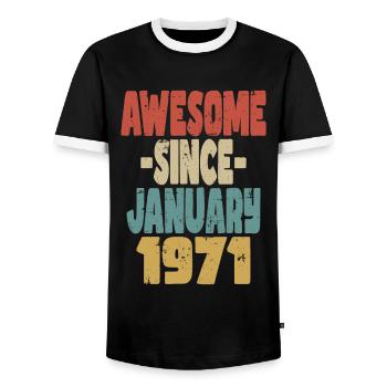 Génial janvier 1971 - T-shirt contrasté Homme - noir/blanc - Devant - AI Model Female 172 light (172cm) & AI Model Male 178 light (178cm)