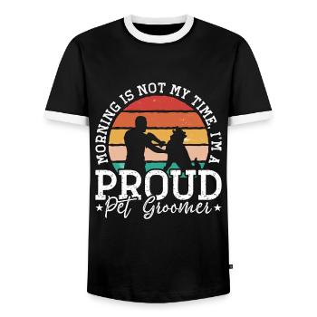 Pet Groomer Morning Is Not My Time Animal Salon - Men's Ringer Shirt - black/white - Front - AI Model Female 172 light (172cm) & AI Model Male 178 light (178cm)