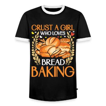 Baker Crust a Girl Who Loves Bread Baking - Men's Ringer Shirt - black/white - Front - AI Model Female 172 light (172cm) & AI Model Male 178 light (178cm)