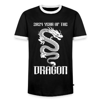 China Fan Happy Year of the Dragon Chinesischer - Männer Kontrast-T-Shirt - Schwarz/Weiß - Vorne - AI Model Female 172 light (172cm) & AI Model Male 178 light (178cm)