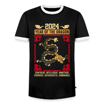 2024 Year of the Dragon Party Neujahr Tradition - Männer Kontrast-T-Shirt - Schwarz/Weiß - Vorne - AI Model Female 172 light (172cm) & AI Model Male 178 light (178cm)
