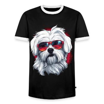 Maltese Dog Breed Pet with Sunglasses - Männer Kontrast-T-Shirt - Schwarz/Weiß - Vorne - AI Model Female 172 light (172cm) & AI Model Male 178 light (178cm)