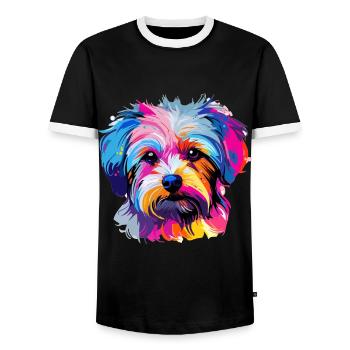 Morkie Dog Breed Pet Colorful Pop Art - Men's Ringer Shirt - black/white - Front - AI Model Female 172 light (172cm) & AI Model Male 178 light (178cm)