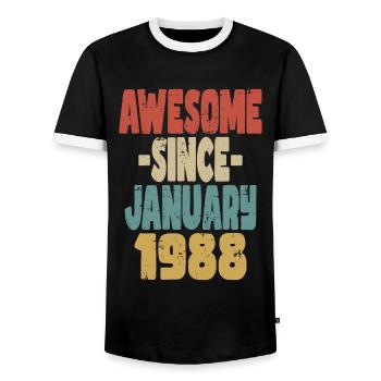 Awesome January 1988 - Men's Ringer Shirt - black/white - Front - AI Model Female 172 light (172cm) & AI Model Male 178 light (178cm)