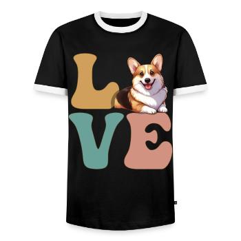 Pembroke Welsh Corgi Dog Lover - Men's Ringer Shirt - black/white - Front - AI Model Female 172 light (172cm) & AI Model Male 178 light (178cm)