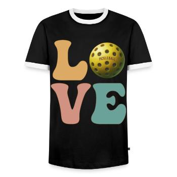 Pickleball Player Coach Team Coach - Men's Ringer Shirt - black/white - Front - AI Model Female 172 light (172cm) & AI Model Male 178 light (178cm)