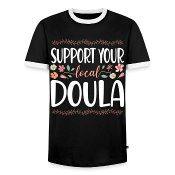 Doula Birth Worker Flower Support - Men's Ringer Shirt - black/white - Front - AI Model Female 172 light (172cm) & AI Model Male 178 light (178cm)