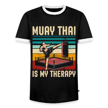 Muay Thai ist meine Therapie - Männer Kontrast-T-Shirt - Schwarz/Weiß - Vorne - AI Model Female 172 light (172cm) & AI Model Male 178 light (178cm)