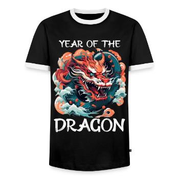 Year of the Dragon Chinese New Year - Men's Ringer Shirt - black/white - Front - AI Model Female 172 light (172cm) & AI Model Male 178 light (178cm)
