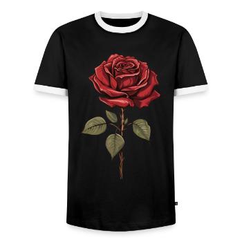 Rote Rose Ästhetik Vintage Grafik Blume Geschenk - Männer Kontrast-T-Shirt - Schwarz/Weiß - Vorne - AI Model Female 172 light (172cm) & AI Model Male 178 light (178cm)
