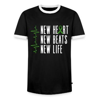Organ Donor Heart Organ Transplant - Men's Ringer Shirt - black/white - Front - AI Model Female 172 light (172cm) & AI Model Male 178 light (178cm)