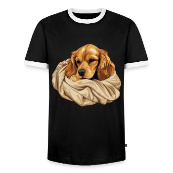 Süßer Hund Welpe Cocker Spaniel - Männer Kontrast-T-Shirt - Schwarz/Weiß - Vorne - AI Model Female 172 light (172cm) & AI Model Male 178 light (178cm)