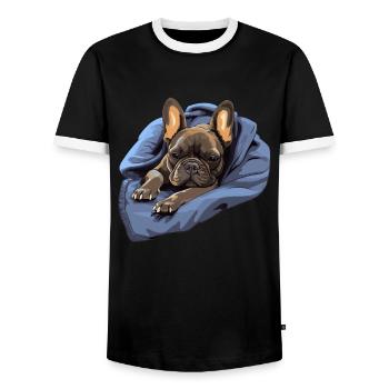 chiot chien mignon bouledogue français - T-shirt contrasté Homme - noir/blanc - Devant - AI Model Female 172 light (172cm) & AI Model Male 178 light (178cm)