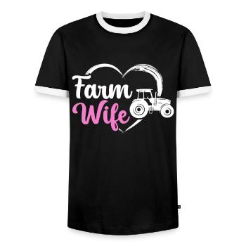 Farm Wife Farm Girlfriend Famers Wife Country Farm - Men's Ringer Shirt - black/white - Front - AI Model Female 172 light (172cm) & AI Model Male 178 light (178cm)
