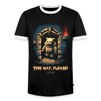 This Way, Please - Follow the Dungeon Bear - Men's Ringer Shirt - black/white - Front - AI Model Female 172 light (172cm) & AI Model Male 178 light (178cm)
