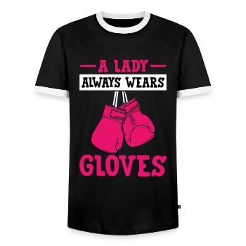 A Lady Always Wears Gloves - Men's Ringer Shirt - black/white - Front - AI Model Female 172 light (172cm) & AI Model Male 178 light (178cm)