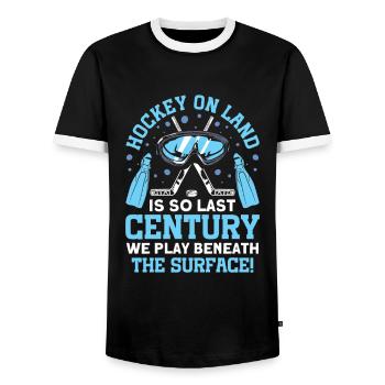 We play under the surface underwater hockey - Men's Ringer Shirt - black/white - Front - AI Model Female 172 light (172cm) & AI Model Male 178 light (178cm)