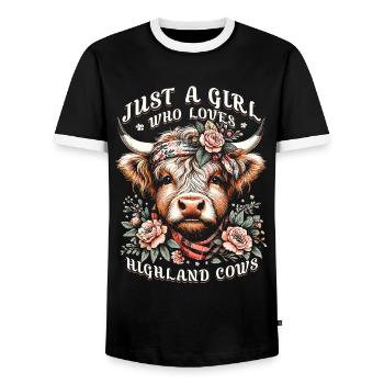 Just A Girl Who Loves Highland Cows - Männer Kontrast-T-Shirt - Schwarz/Weiß - Vorne - AI Model Female 172 light (172cm) & AI Model Male 178 light (178cm)