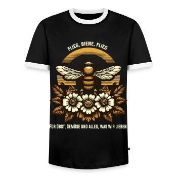 Bienenliebhaber: Flieg, Biene– Für die Natur - Männer Kontrast-T-Shirt - Schwarz/Weiß - Vorne - AI Model Female 172 light (172cm) & AI Model Male 178 light (178cm)