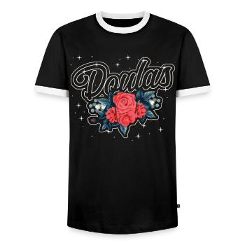 Doula Birth Worker Roses Flower - Men's Ringer Shirt - black/white - Front - AI Model Female 172 light (172cm) & AI Model Male 178 light (178cm)