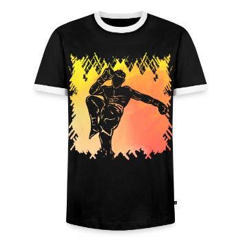 Muay Thai - Men's Ringer Shirt - black/white - Front - AI Model Female 172 light (172cm) & AI Model Male 178 light (178cm)