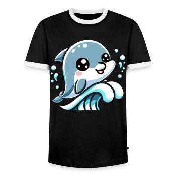 Adorable Dolphin Lover Graphic - Vie marine ludique - T-shirt contrasté Homme - noir/blanc - Devant - AI Model Female 172 light (172cm) & AI Model Male 178 light (178cm)