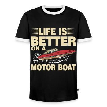 Bateau à moteur - Capitaine Bateau à moteur du lac Boater - T-shirt contrasté Homme - noir/blanc - Devant - AI Model Female 172 light (172cm) & AI Model Male 178 light (178cm)