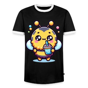 Adorable abeille kawaii mignon animal Boba bulle de thé - T-shirt contrasté Homme - noir/blanc - Devant - AI Model Female 172 light (172cm) & AI Model Male 178 light (178cm)