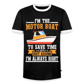 Bateau à moteur - Capitaine Bateau à moteur du lac Boater - T-shirt contrasté Homme - noir/blanc - Devant - AI Model Female 172 light (172cm) & AI Model Male 178 light (178cm)