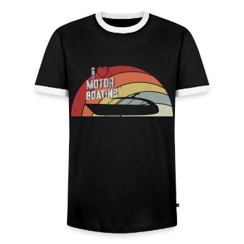 Bateau à moteur - Capitaine Bateau à moteur du lac Boater - T-shirt contrasté Homme - noir/blanc - Devant - AI Model Female 172 light (172cm) & AI Model Male 178 light (178cm)